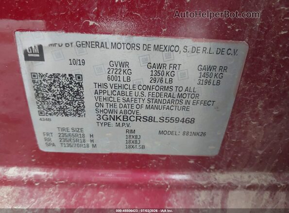 3GNKBCRS8LS559468 2020 CHEVROLET BLAZER Красный Вид подкапотного пространства