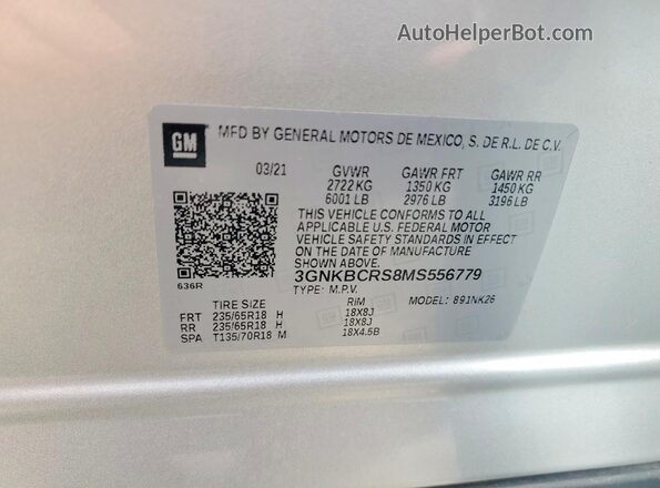 3GNKBCRS8MS556779 2021 CHEVROLET BLAZER Silver Widok wnętrza 360 stopni