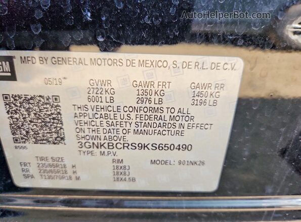 3GNKBCRS9KS650490 2019 CHEVROLET BLAZER Black Engine compartment view