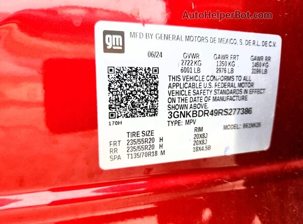 3GNKBDR49RS277386 2024 CHEVROLET BLAZER Red Vista del compartimento del motor