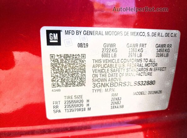 3GNKBDRS3LS532880 2020 CHEVROLET BLAZER Red Շարժիչի բաժամունքի տեսք