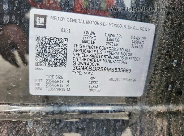 3GNKBDRS9MS535669 2021 CHEVROLET BLAZER Black VIN sticker view