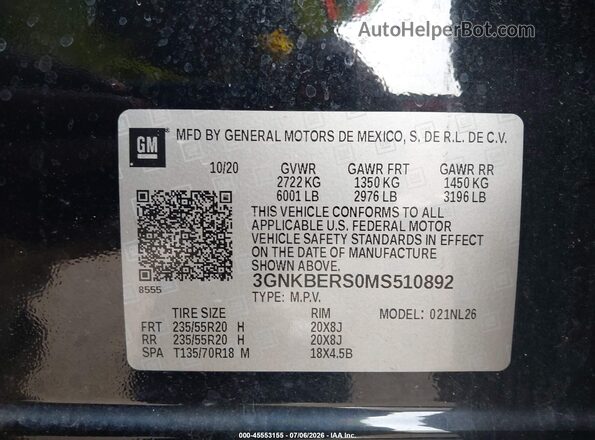 3GNKBERS0MS510892 2021 CHEVROLET BLAZER Black Engine compartment view
