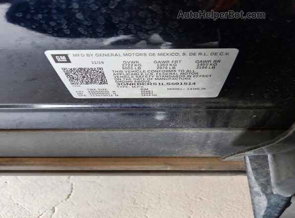 3GNKBERS1LS591514 2020 CHEVROLET BLAZER Black VIN კოდის სტიკერის ხედი
