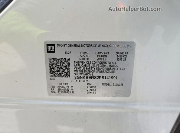 3GNKBERS2PS141991 2023 CHEVROLET BLAZER White Widok naklejki z numerem VIN