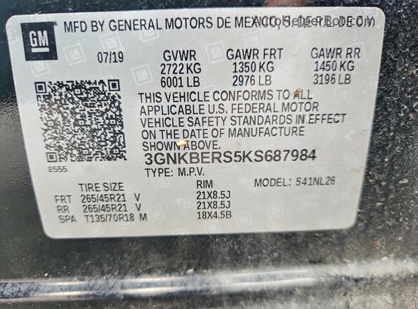 3GNKBERS5KS687984 2019 CHEVROLET BLAZER Черный Вид подкапотного пространства