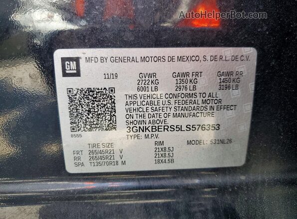 3GNKBERS5LS576353 2020 CHEVROLET BLAZER Черный Вид наклейки с VIN-кодом