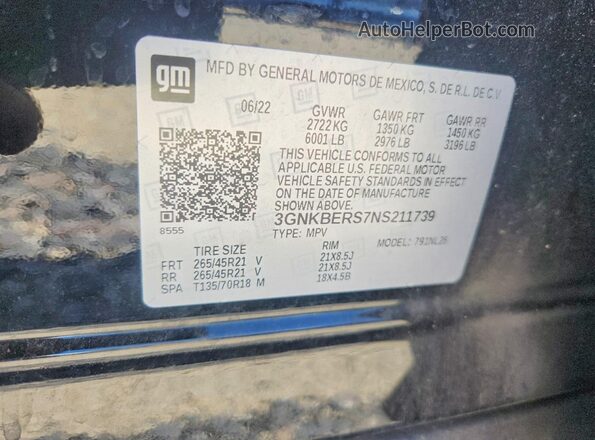 3GNKBERS7NS211739 2022 CHEVROLET BLAZER Черный Вид подкапотного пространства