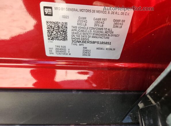 3GNKBERS8PS185851 2023 CHEVROLET BLAZER Red Vista interior de 360 grados