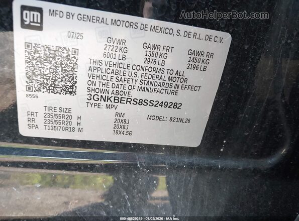 3GNKBERS8SS249282 2025 CHEVROLET BLAZER Black Widok komory silnika