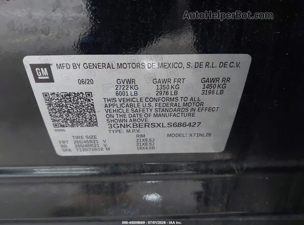 3GNKBERSXLS686427 2020 CHEVROLET BLAZER Black ძრავის განყოფილების ხედი
