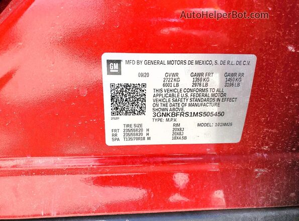 3GNKBFRS1MS505450 2021 CHEVROLET BLAZER Red Vista de la etiqueta del VIN