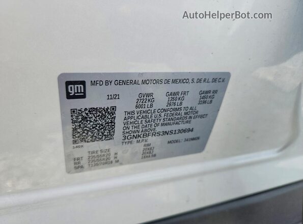 3GNKBFRS3NS130694 2022 CHEVROLET BLAZER White 360 interior view