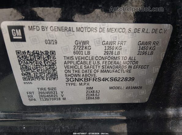 3GNKBFRS4KS622839 2019 CHEVROLET BLAZER Black ძრავის განყოფილების ხედი