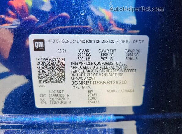 3GNKBFRS5NS129210 2022 CHEVROLET BLAZER Blue Շարժիչի բաժամունքի տեսք