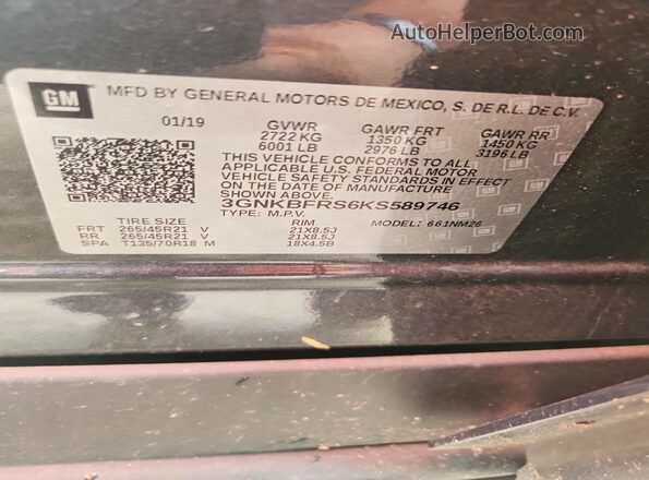 3GNKBFRS6KS589746 2019 CHEVROLET BLAZER Gray Widok naklejki z numerem VIN