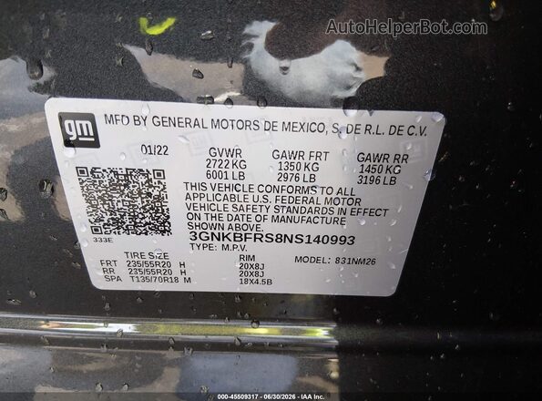 3GNKBFRS8NS140993 2022 CHEVROLET BLAZER Black ძრავის განყოფილების ხედი
