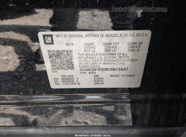3GNKBFRS9KS671647 2019 CHEVROLET BLAZER Черный Вид подкапотного пространства