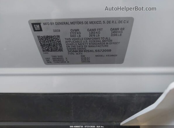 3GNKBFRSXLS572059 2020 CHEVROLET BLAZER Tan Engine compartment view