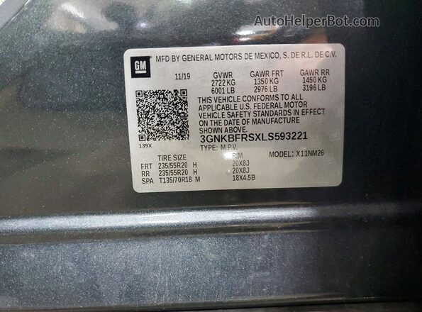 3GNKBFRSXLS593221 2020 CHEVROLET BLAZER Серый Панорамный вид салона 360°