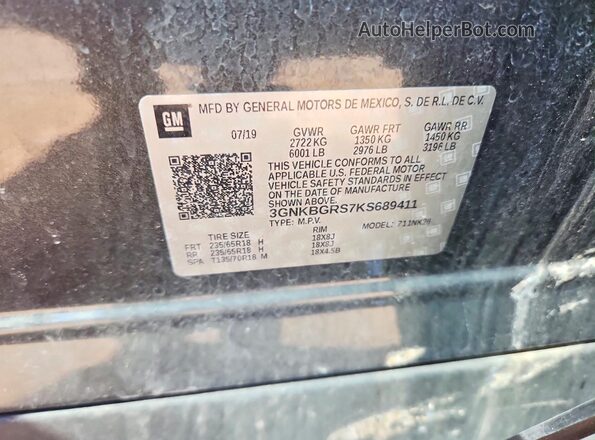 3GNKBGRS7KS689411 2019 CHEVROLET BLAZER Charcoal ძრავის განყოფილების ხედი