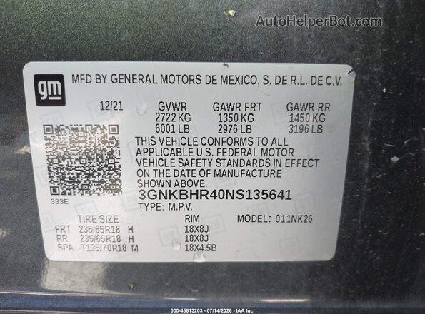 3GNKBHR40NS135641 2022 CHEVROLET BLAZER Black Widok komory silnika