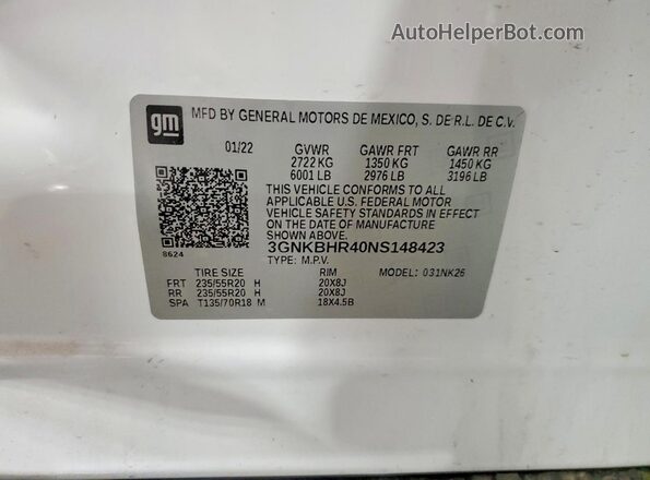 3GNKBHR40NS148423 2022 CHEVROLET BLAZER White Engine compartment view
