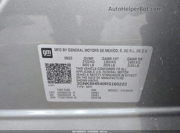 3GNKBHR40RS160223 2024 CHEVROLET BLAZER Gray Vista del compartimento del motor