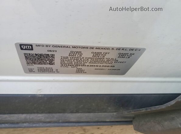 3GNKBHR43RS139835 2024 CHEVROLET BLAZER White Vista del compartimento del motor