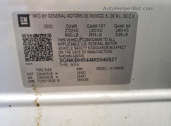 3GNKBHR44MS546927 2021 CHEVROLET BLAZER White 360 interior view