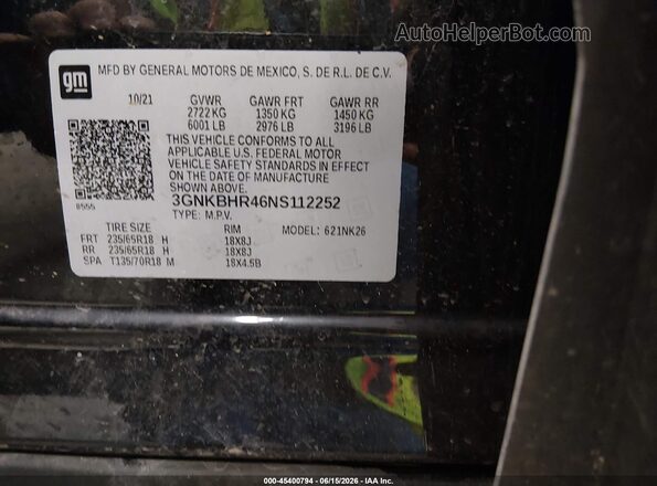 3GNKBHR46NS112252 2022 CHEVROLET BLAZER Black Widok komory silnika