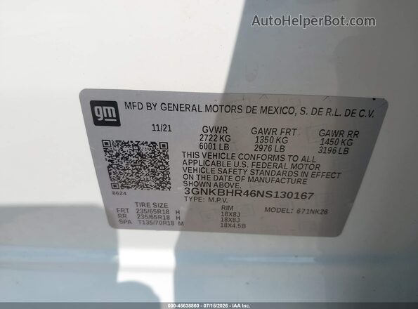 3GNKBHR46NS130167 2022 CHEVROLET BLAZER White Vista del compartimento del motor