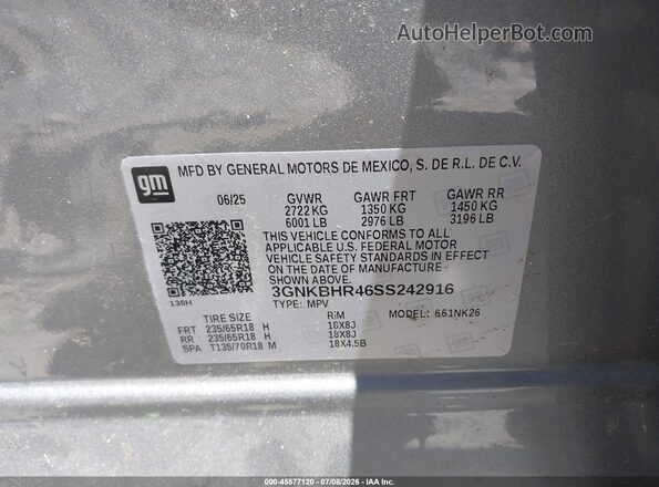 3GNKBHR46SS242916 2025 CHEVROLET BLAZER Серебряный Вид подкапотного пространства