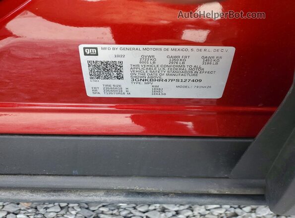3GNKBHR47PS127409 2023 CHEVROLET BLAZER Red Вид наклейки з VIN-кодом