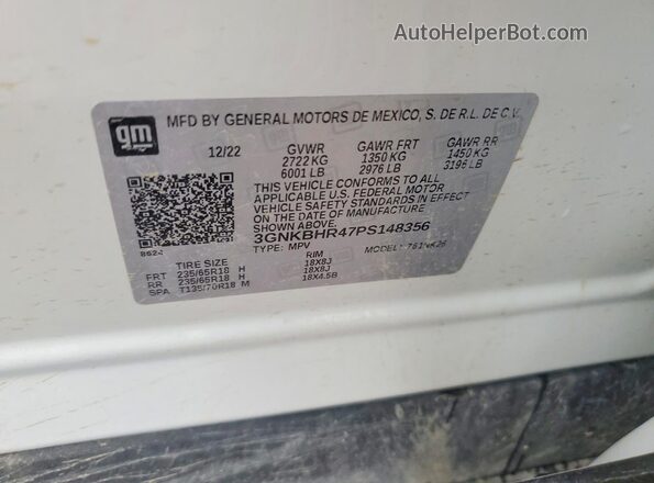 3GNKBHR47PS148356 2023 CHEVROLET BLAZER White Вид наклейки з VIN-кодом