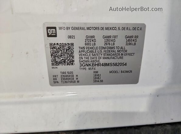 3GNKBHR48MS582054 2021 CHEVROLET BLAZER Белый Панорамный вид салона 360°