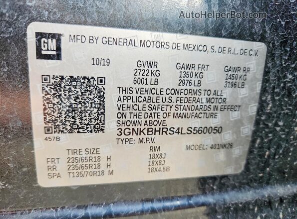 3GNKBHRS4LS560050 2020 CHEVROLET BLAZER Угольный Вид подкапотного пространства