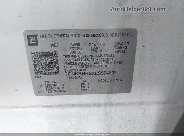 3GNKBHRSXLS574633 2020 CHEVROLET BLAZER White Vista del compartimento del motor