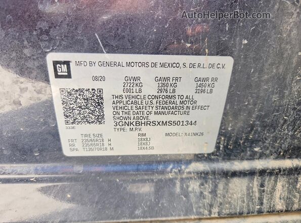 3GNKBHRSXMS501344 2021 CHEVROLET BLAZER Серый Вид подкапотного пространства