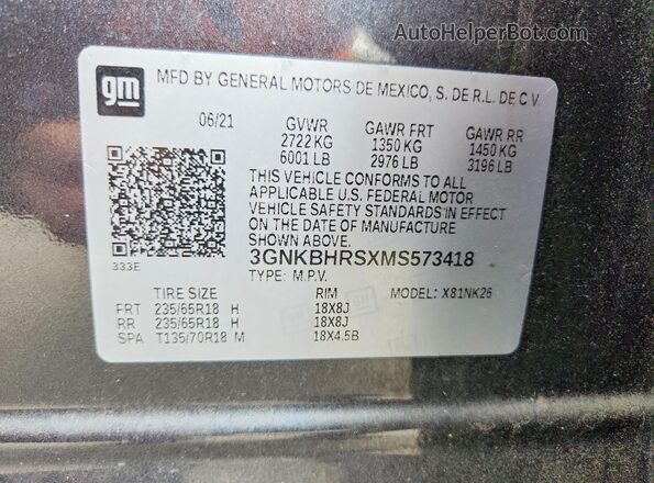 3GNKBHRSXMS573418 2021 CHEVROLET BLAZER Gray ძრავის განყოფილების ხედი