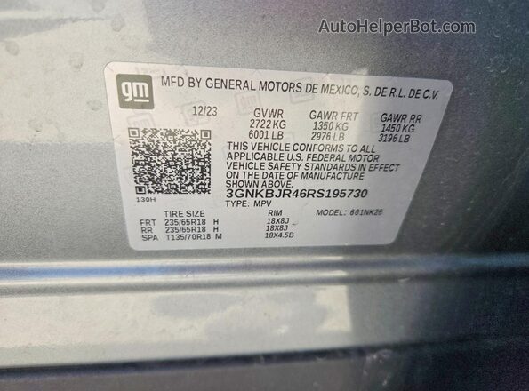 3GNKBJR46RS195730 2024 CHEVROLET BLAZER Серебряный Вид подкапотного пространства
