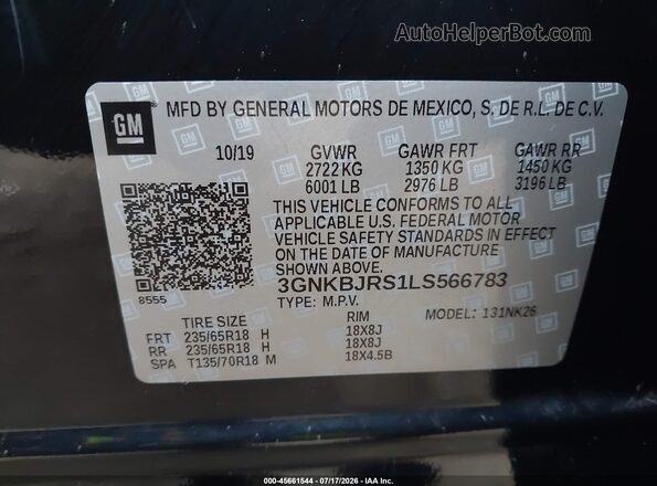 3GNKBJRS1LS566783 2020 CHEVROLET BLAZER Black ძრავის განყოფილების ხედი