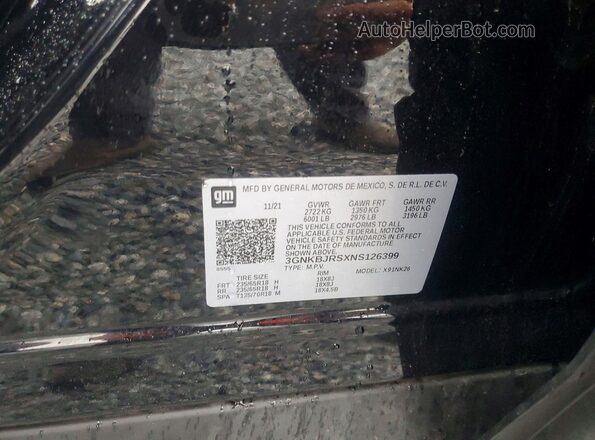 3GNKBJRSXNS126399 2022 CHEVROLET BLAZER Black Вид наклейки з VIN-кодом
