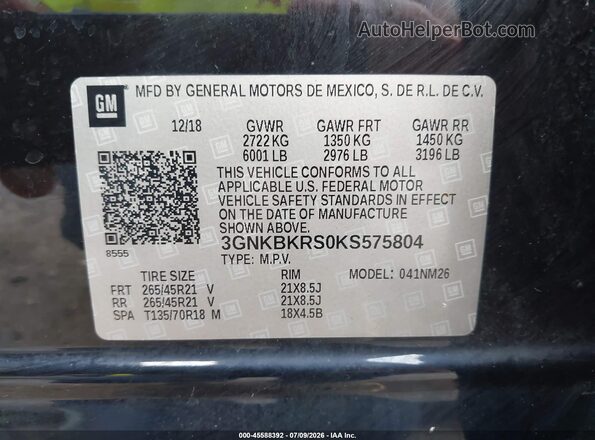 3GNKBKRS0KS575804 2019 CHEVROLET BLAZER Black Շարժիչի բաժամունքի տեսք