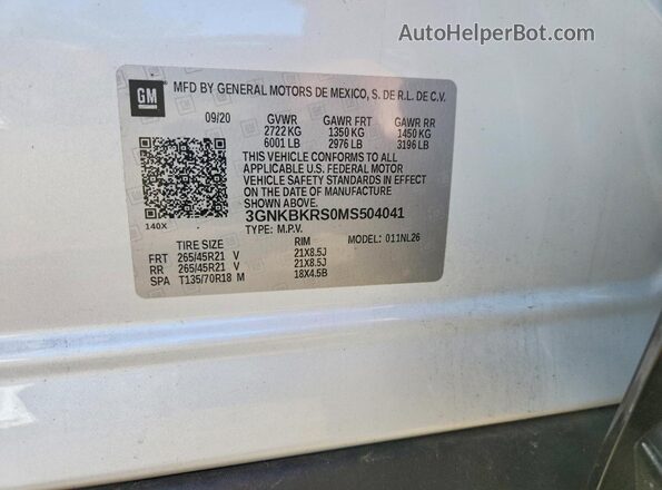3GNKBKRS0MS504041 2021 CHEVROLET BLAZER White ძრავის განყოფილების ხედი