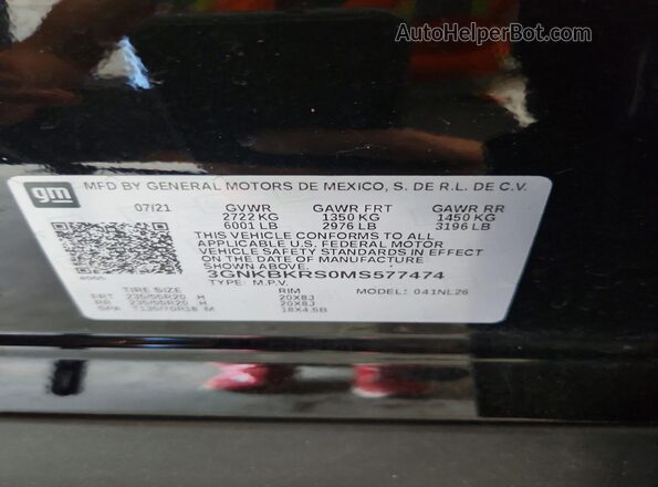 3GNKBKRS0MS577474 2021 CHEVROLET BLAZER Black 360 interior view