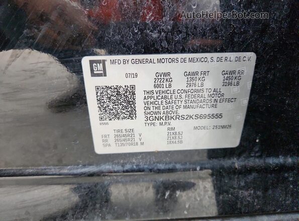 3GNKBKRS2KS695555 2019 CHEVROLET BLAZER White VIN sticker view