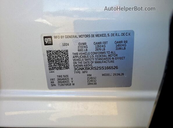 3GNKBKRS2SS166526 2025 CHEVROLET BLAZER White Панорамний вид салону 360°