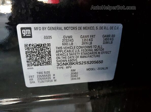 3GNKBKRS2SS205650 2025 CHEVROLET BLAZER Black Вид наклейки з VIN-кодом