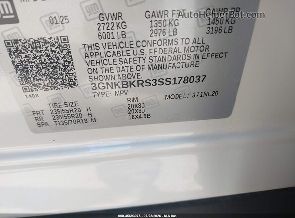 3GNKBKRS3SS178037 2025 CHEVROLET BLAZER White Engine compartment view